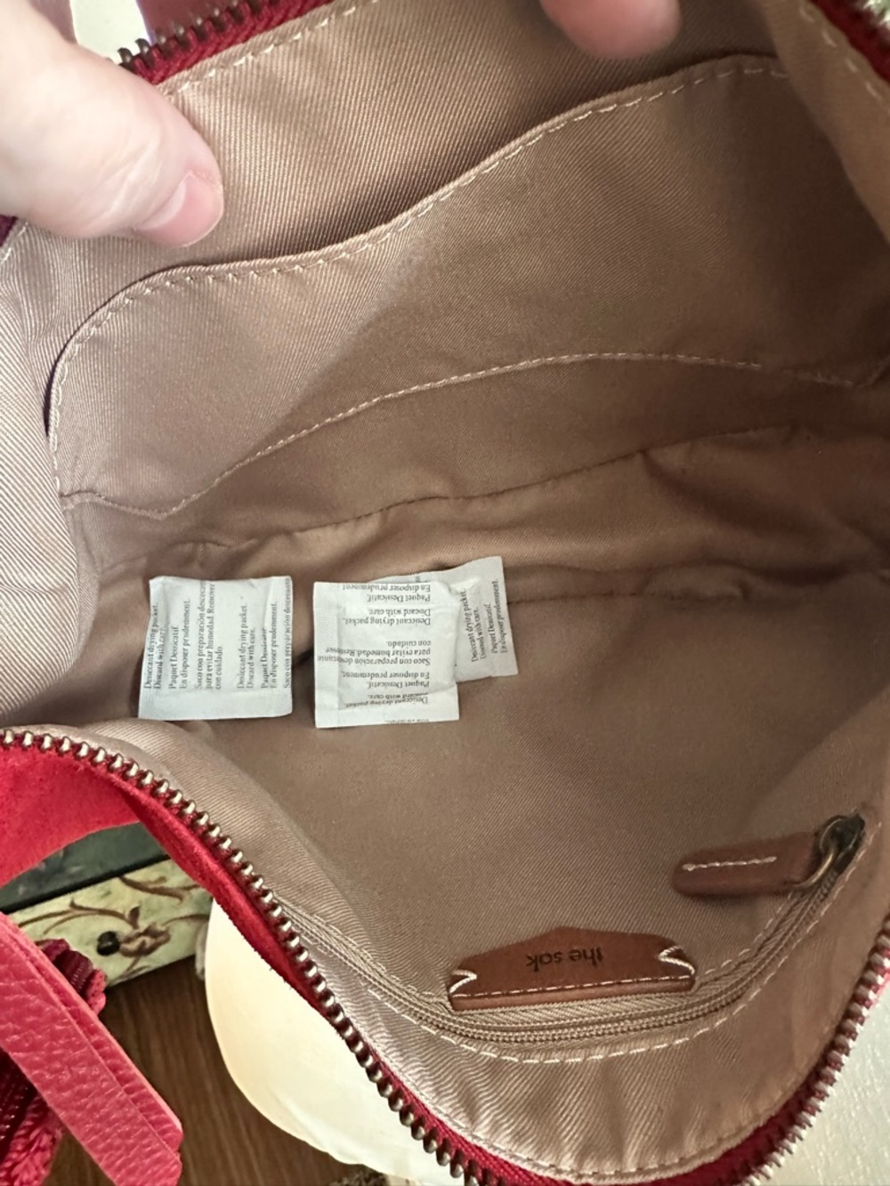 The Sak Tess Sling Bag Red Suede Shoulder Bag with Peace Tassel and Coin Pouch - Picture 6 of 9